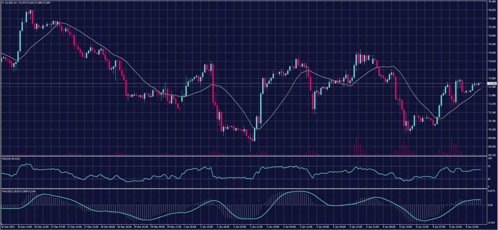 US Crude Oil chart on 10 January 2024